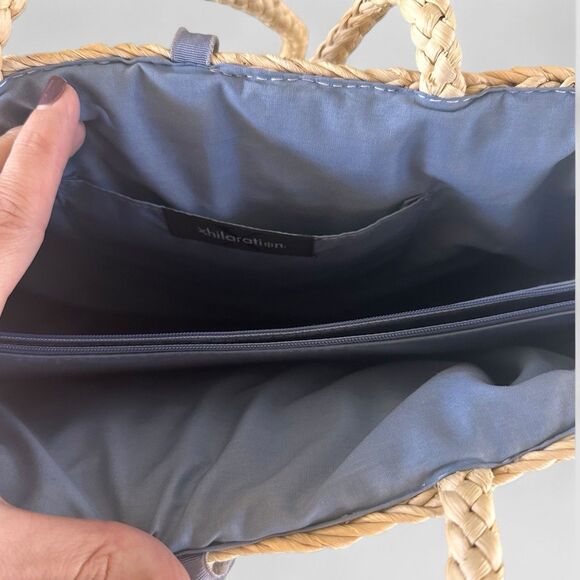 Floral Raffia Straw Shoulder Tote Bag Lined Tropical Beachy Basket Boho Cottage - Picture 5 of 7